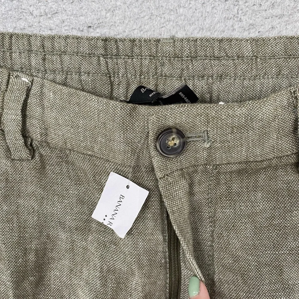 Banana Republic Mason Pants Mens 34x28 Green Linen Cotton Athletic Taper Chino